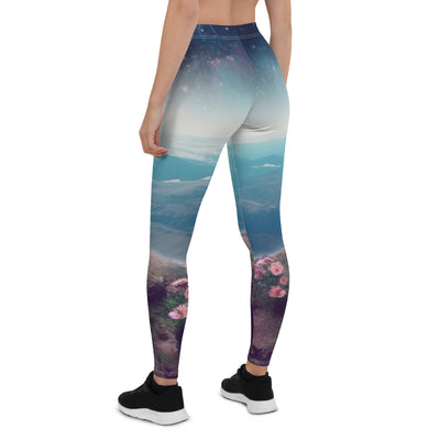 Frau sitzt auf Berg – Cosmos und Sterne im Hintergrund - Landschaftsmalerei - Leggings (All-Over Print) berge xxx