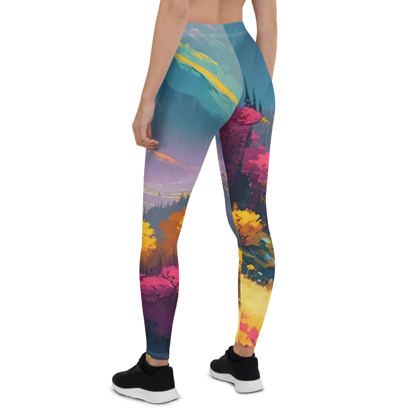 Berge, pinke und gelbe Bäume, sowie Blumen - Farbige Malerei - Leggings (All-Over Print) berge xxx