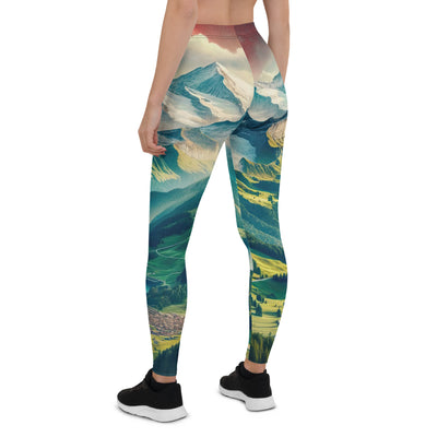 Berg Panorama: Schneeberge und Täler mit Schweizer Flagge - Leggings (All-Over Print) berge xxx yyy zzz