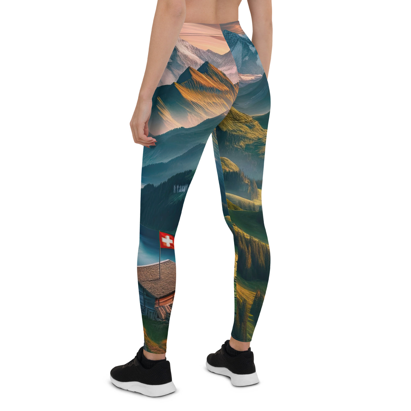 Schweizer Flagge, Alpenidylle: Dämmerlicht, epische Berge und stille Gewässer - Leggings (All-Over Print) berge xxx yyy zzz