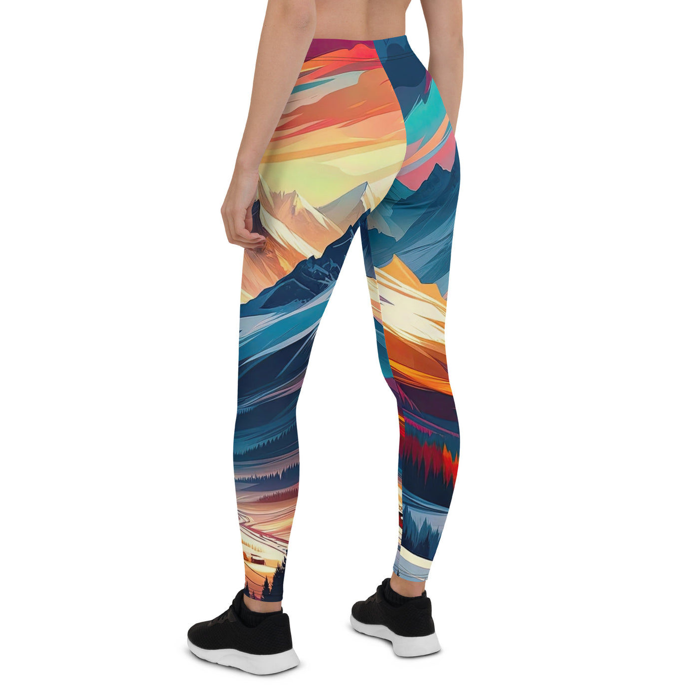 Moderne geometrische Alpen Kunst: Warmer Sonnenuntergangs Schein auf Schneegipfeln - Leggings (All-Over Print) berge xxx yyy zzz