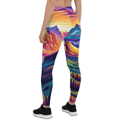 Bergpracht mit Schweizer Flagge: Farbenfrohe Illustration einer Berglandschaft - Leggings (All-Over Print) berge xxx yyy zzz