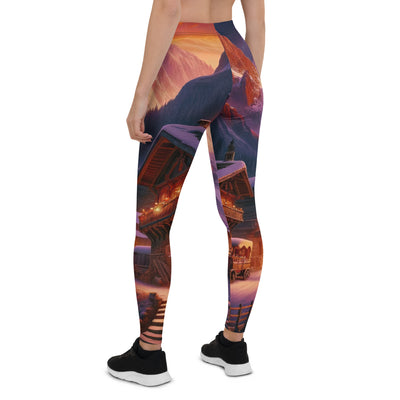 Magische Alpenstunde: Digitale Kunst mit warmem Himmelsschein über schneebedeckte Berge - Leggings (All-Over Print) berge xxx yyy zzz