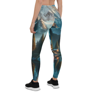 Stille Alpenmajestätik: Digitale Kunst mit Schnee und Bergsee-Spiegelung - Leggings (All-Over Print) berge xxx yyy zzz