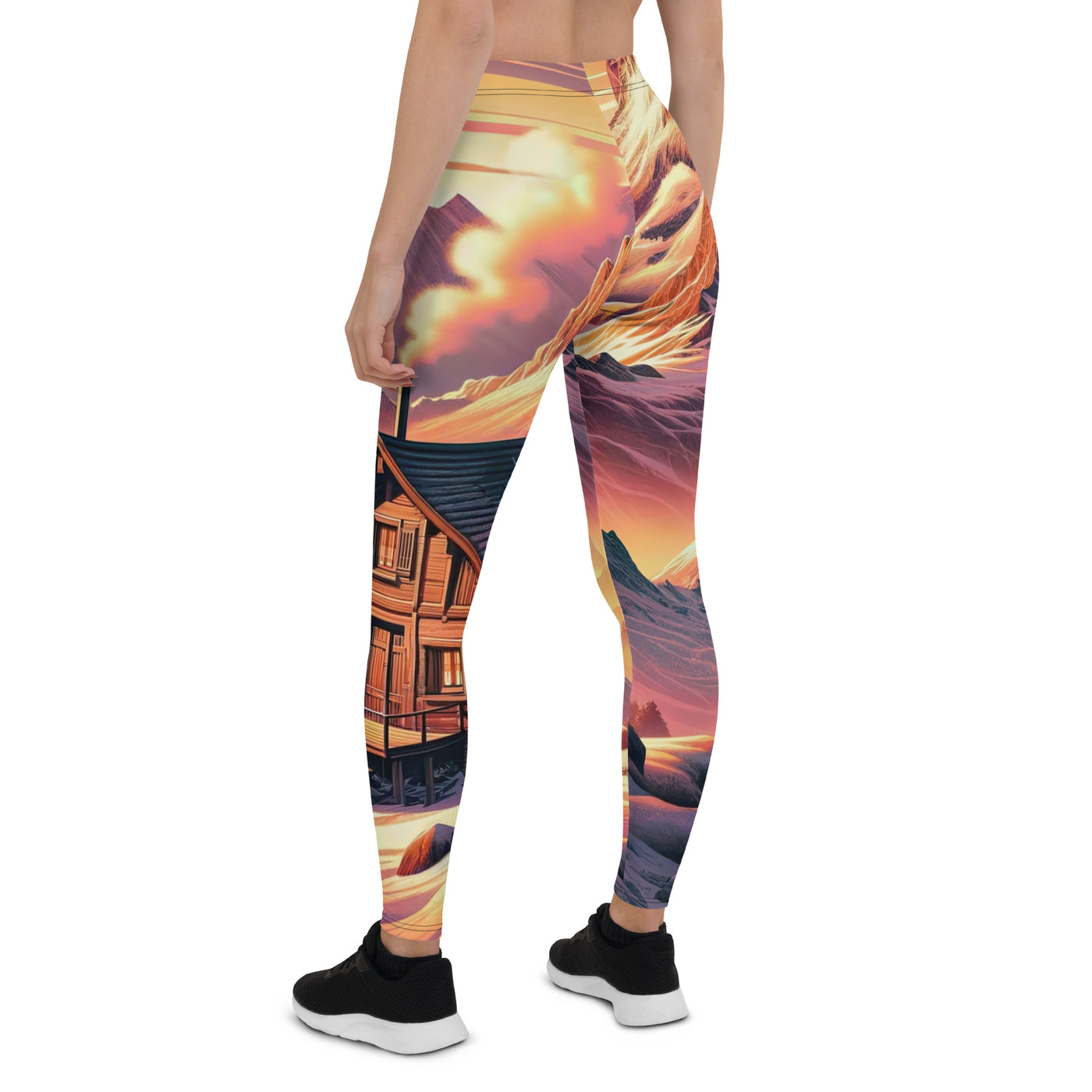 Berghütte im goldenen Sonnenuntergang: Digitale Alpenillustration - Leggings (All-Over Print) berge xxx yyy zzz