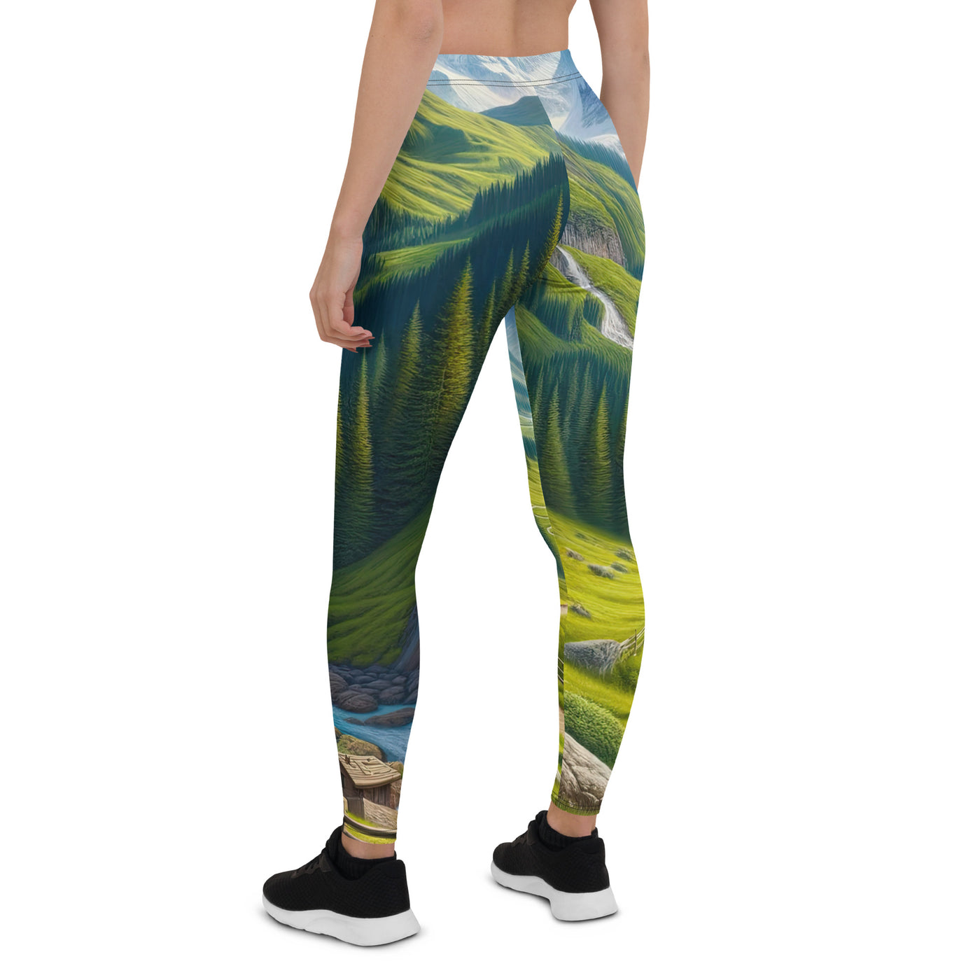 Wanderer in den Bergen und Wald: Digitale Malerei mit grünen kurvenreichen Pfaden - Leggings (All-Over Print) wandern xxx yyy zzz