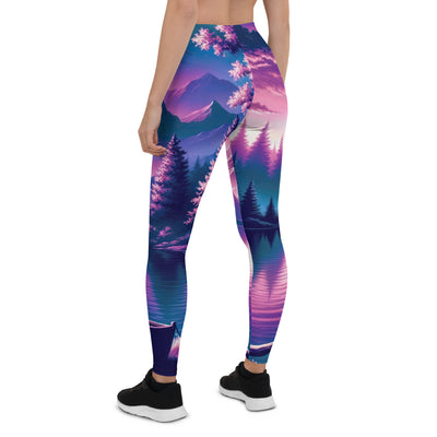 Magische Alpen-Dämmerung, rosa-lila Himmel und Bergsee mit Boot - Leggings (All-Over Print) berge xxx yyy zzz