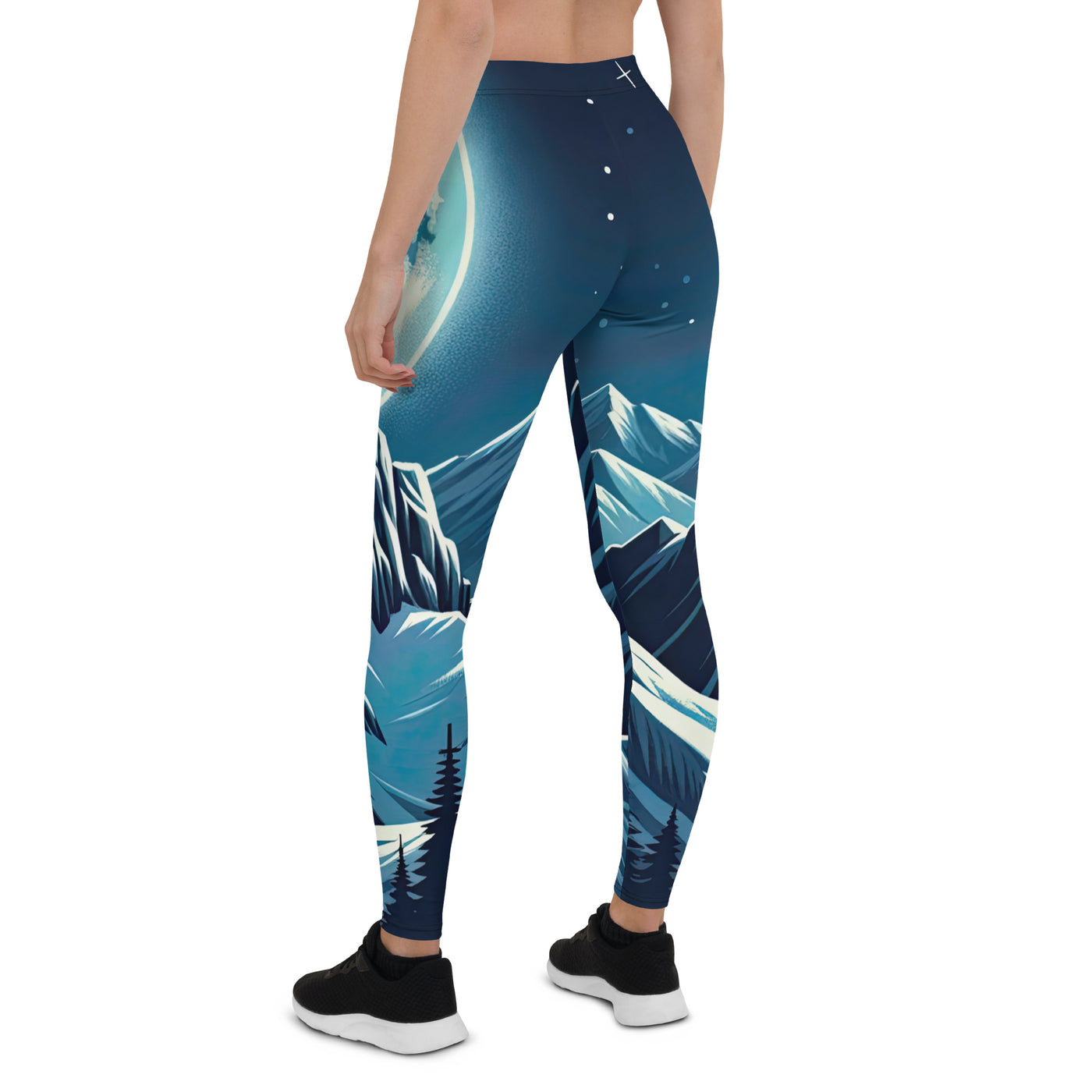 Mondnacht und Gipfelkreuz in den Alpen, glitzernde Schneegipfel - Leggings (All-Over Print) berge xxx yyy zzz