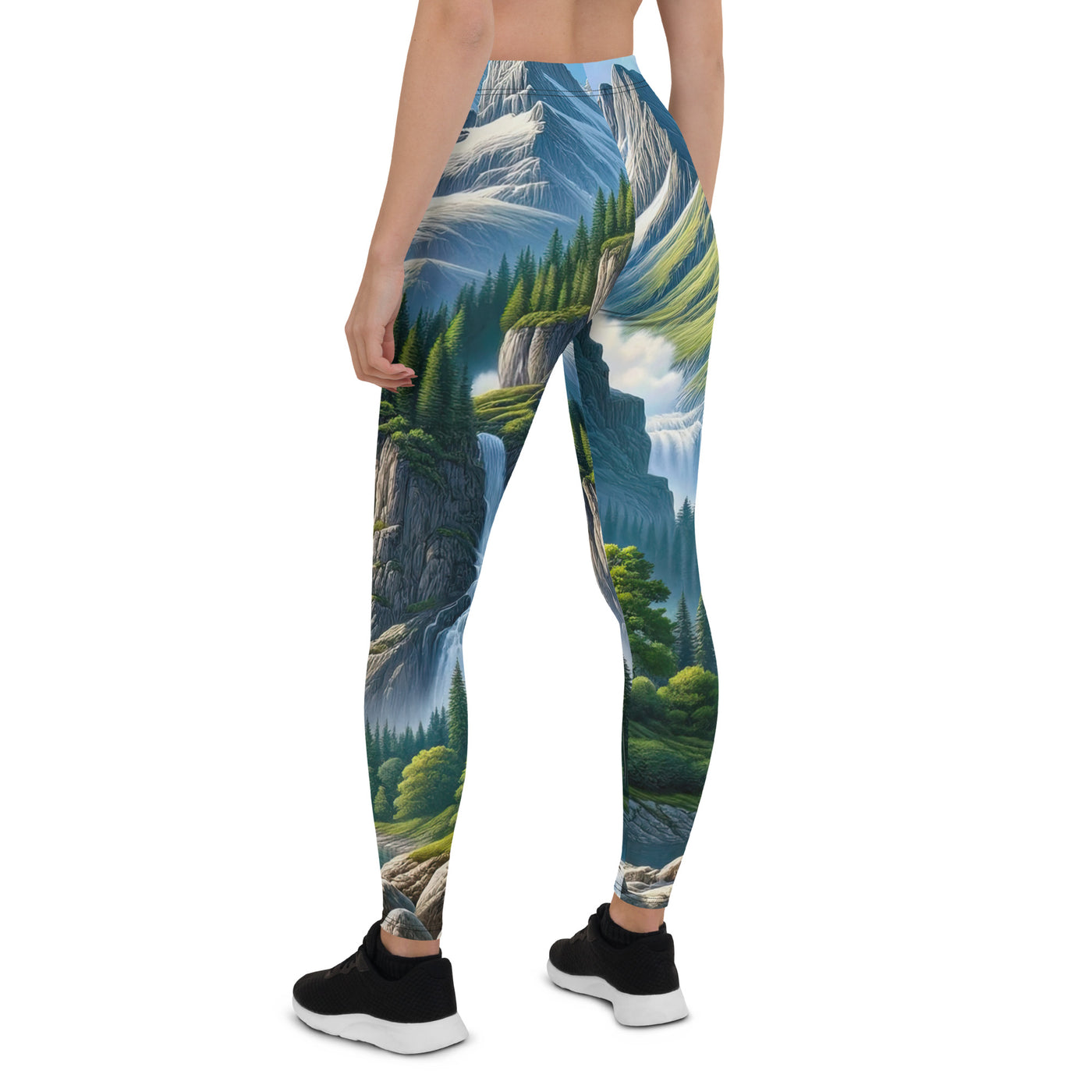 Illustration einer unberührten Alpenkulisse im Hochsommer. Wasserfall und See - Leggings (All-Over Print) berge xxx yyy zzz