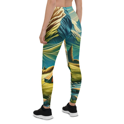 Zelt im Alpenmorgen mit goldenem Licht, Schneebergen und unberührten Seen - Leggings (All-Over Print) berge xxx yyy zzz