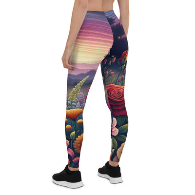 Skurriles Blumenfeld in Dämmerung, farbenfrohe Rosen, Lilien, Ringelblumen - Leggings (All-Over Print) camping xxx yyy zzz