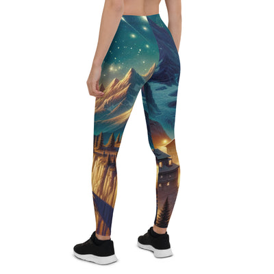 Alpine Wildnis mit Bergdorf unter sternenklarem Nachthimmel - Leggings (All-Over Print) berge xxx yyy zzz