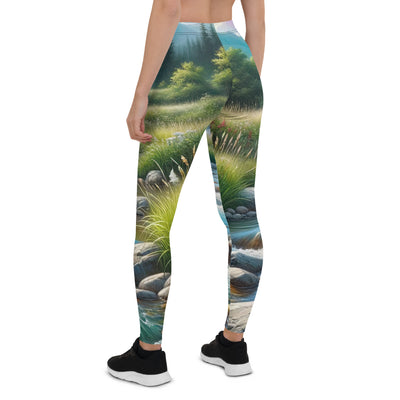 Sanfter Gebirgsbach in Ölgemälde, klares Wasser über glatten Felsen - Leggings (All-Over Print) berge xxx yyy zzz