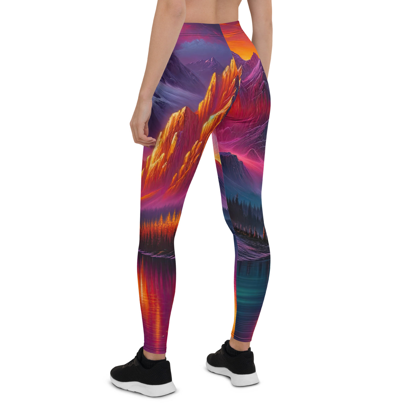 Ölgemälde eines Bootes auf einem Bergsee bei Sonnenuntergang, lebendige Orange-Lila Töne - Leggings (All-Over Print) berge xxx yyy zzz