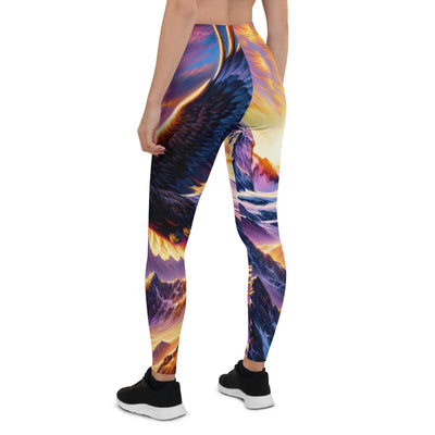 Ölgemälde eines Adlers im Sonnenaufgang der Alpen, gold-rosa beleuchtete Gipfel - Leggings (All-Over Print) berge xxx yyy zzz