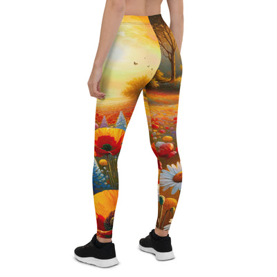 Ölgemälde eines Blumenfeldes im Sonnenuntergang, leuchtende Farbpalette - Leggings (All-Over Print) camping xxx yyy zzz