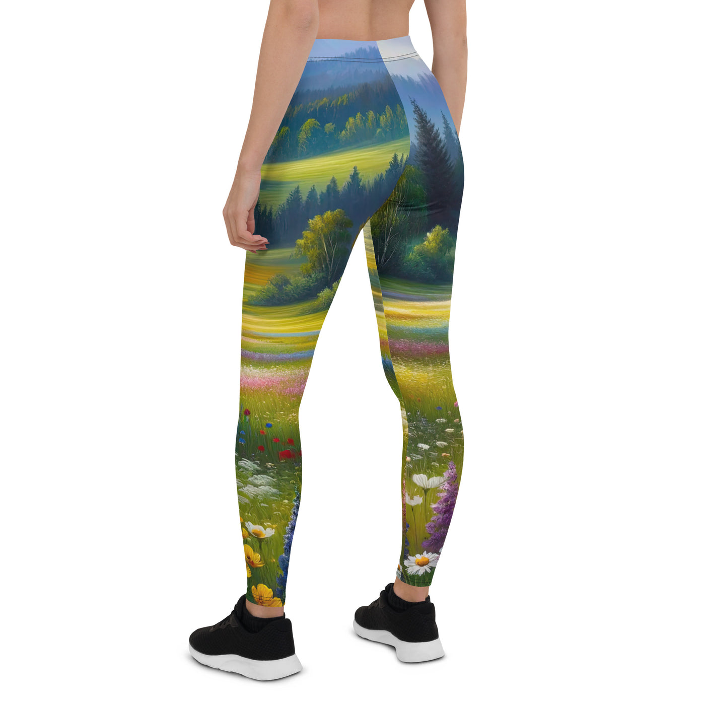 Ölgemälde einer Almwiese, Meer aus Wildblumen in Gelb- und Lilatönen - Leggings (All-Over Print) berge xxx yyy zzz