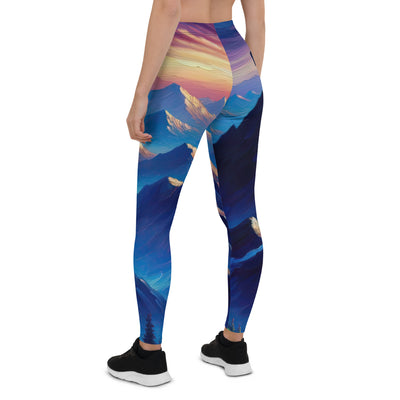 Ölgemälde eines ruhigen Alpenabends mit Bergsteigersilhouette auf dem Gipfel - Leggings (All-Over Print) wandern xxx yyy zzz