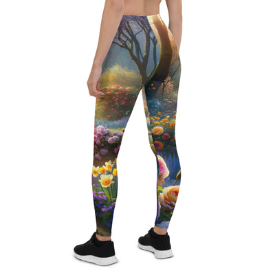 Foto einer Gartenszene im Frühling mit Weg durch blühende Rosen und Veilchen - Leggings (All-Over Print) camping xxx yyy zzz