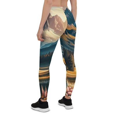 Quadratisches Kunstwerk der Alpen, majestätische Berge unter goldener Sonne - Leggings (All-Over Print) berge xxx yyy zzz