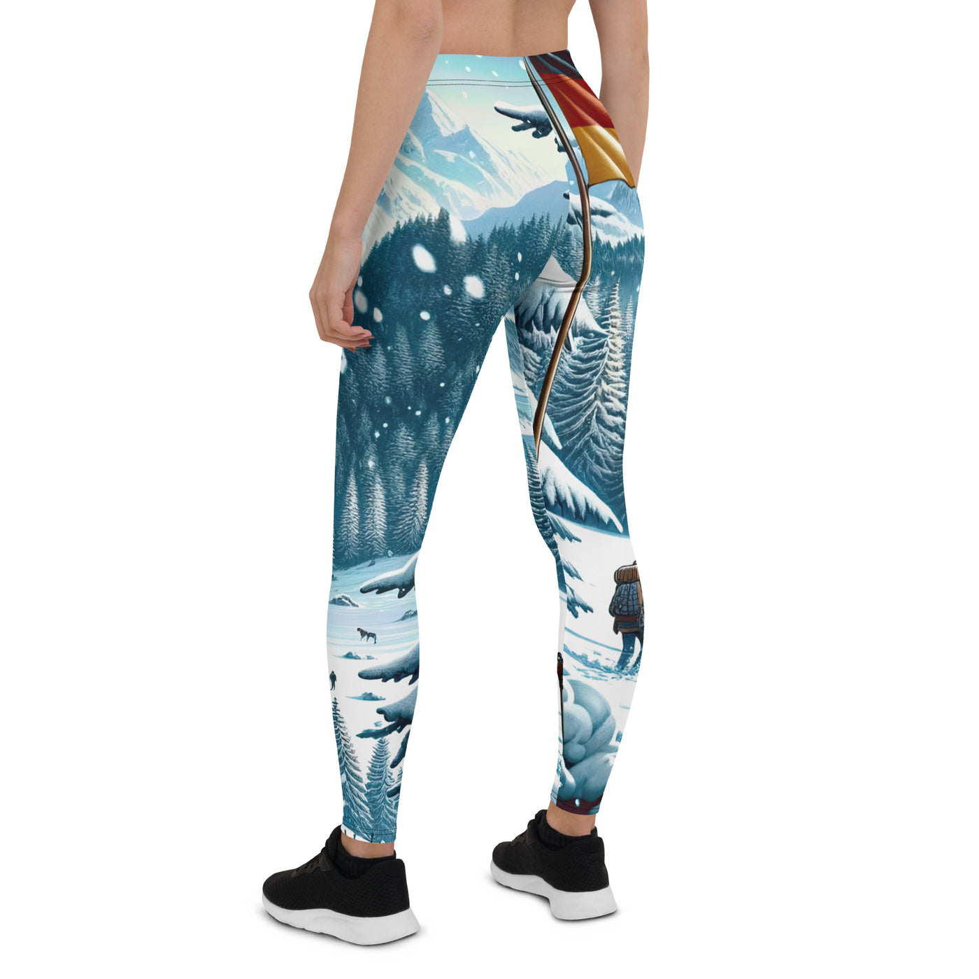 Quadratische Winterillustration der Alpen mit deutscher Flagge und Wanderteam - Leggings (All-Over Print) wandern xxx yyy zzz