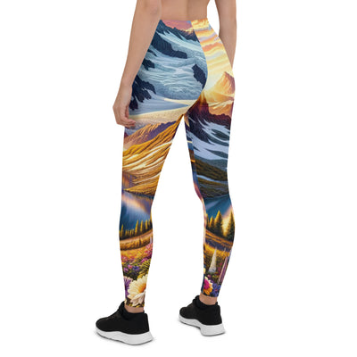 Quadratische Illustration der Alpen mit schneebedeckten Gipfeln und Wildblumen - Leggings (All-Over Print) berge xxx yyy zzz