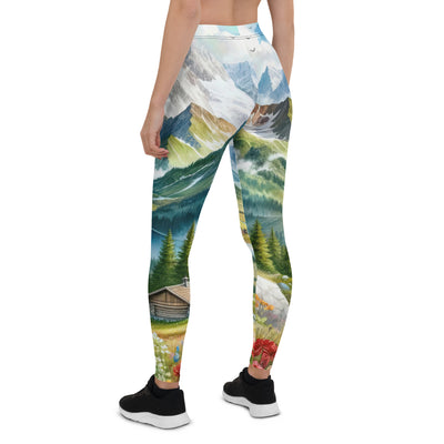 Quadratisches Aquarell der Alpen, Berge mit schneebedeckten Spitzen - Leggings (All-Over Print) berge xxx yyy zzz