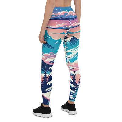 Vektorgrafik eines alpinen Winterwunderlandes mit schneebedeckten Kiefern und einem Fuchs - Leggings (All-Over Print) camping xxx yyy zzz