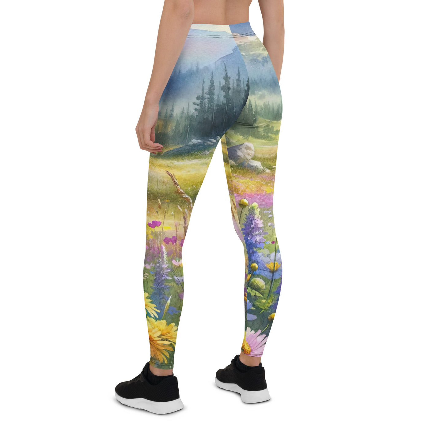 Aquarell einer Almwiese in Ruhe, Wildblumenteppich in Gelb, Lila, Rosa - Leggings (All-Over Print) berge xxx yyy zzz