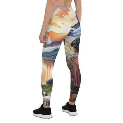 Aquarell einer Berglandschaft in der goldenen Stunde mit österreichischem Wanderer - Leggings (All-Over Print) wandern xxx yyy zzz