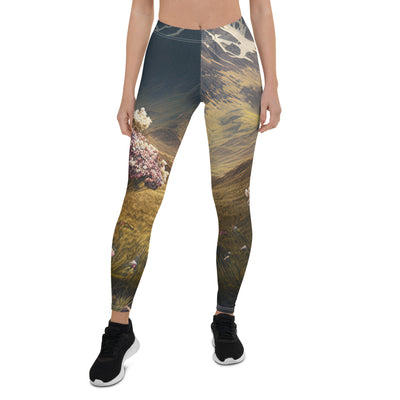 Epischer Berg, steiniger Weg und Blumen - Realistische Malerei - Leggings (All-Over Print) berge xxx XL