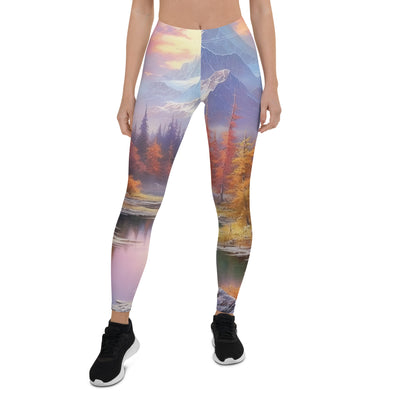 Landschaftsmalerei - Berge, Bäume, Bergsee und Herbstfarben - Leggings (All-Over Print) berge xxx XL