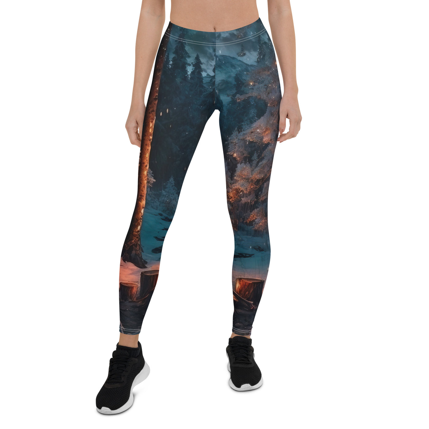 Lagerfeuer beim Camping - Wald mit Schneebedeckten Bäumen - Malerei - Leggings (All-Over Print) camping xxx XL