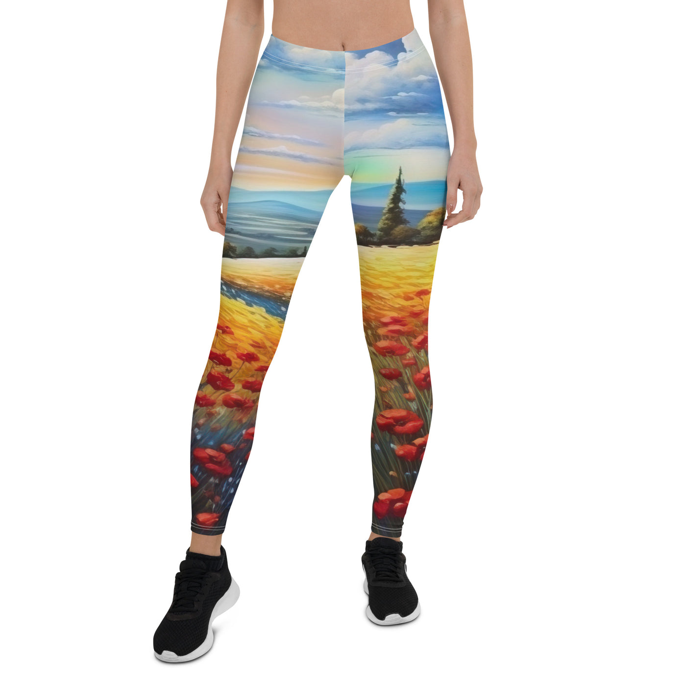 Feld mit roten Blumen und Berglandschaft - Landschaftsmalerei - Leggings (All-Over Print) berge xxx XL