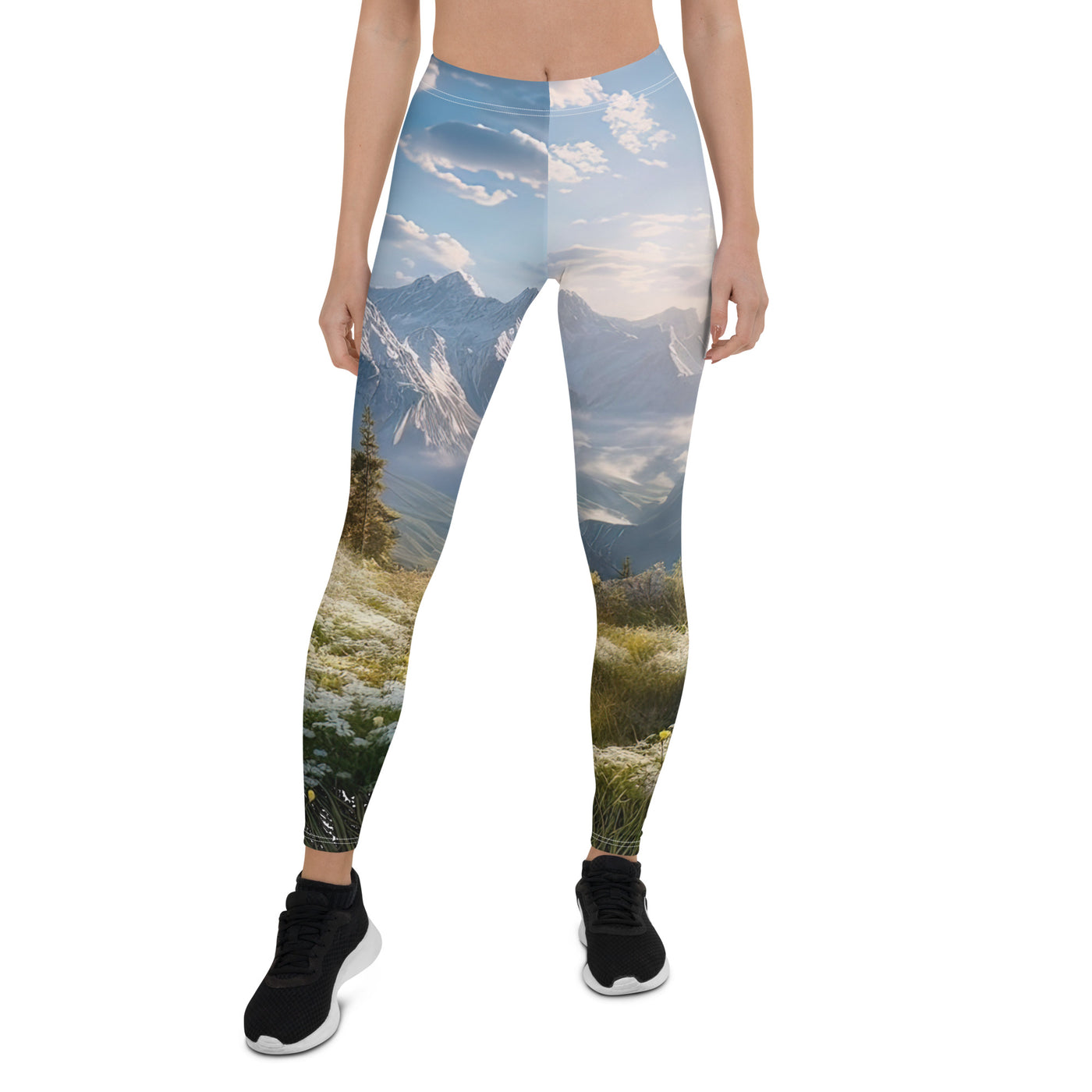 Berglandschaft mit Sonnenschein, Blumen und Bäumen - Malerei - Leggings (All-Over Print) berge xxx XL