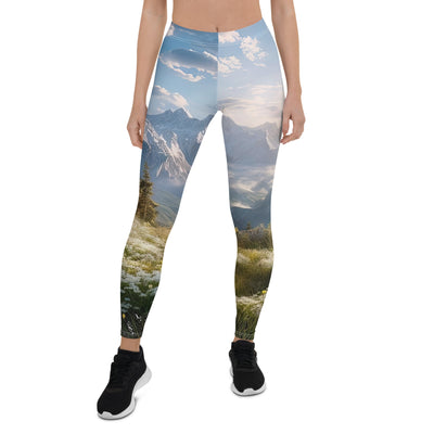 Berglandschaft mit Sonnenschein, Blumen und Bäumen - Malerei - Leggings (All-Over Print) berge xxx XL