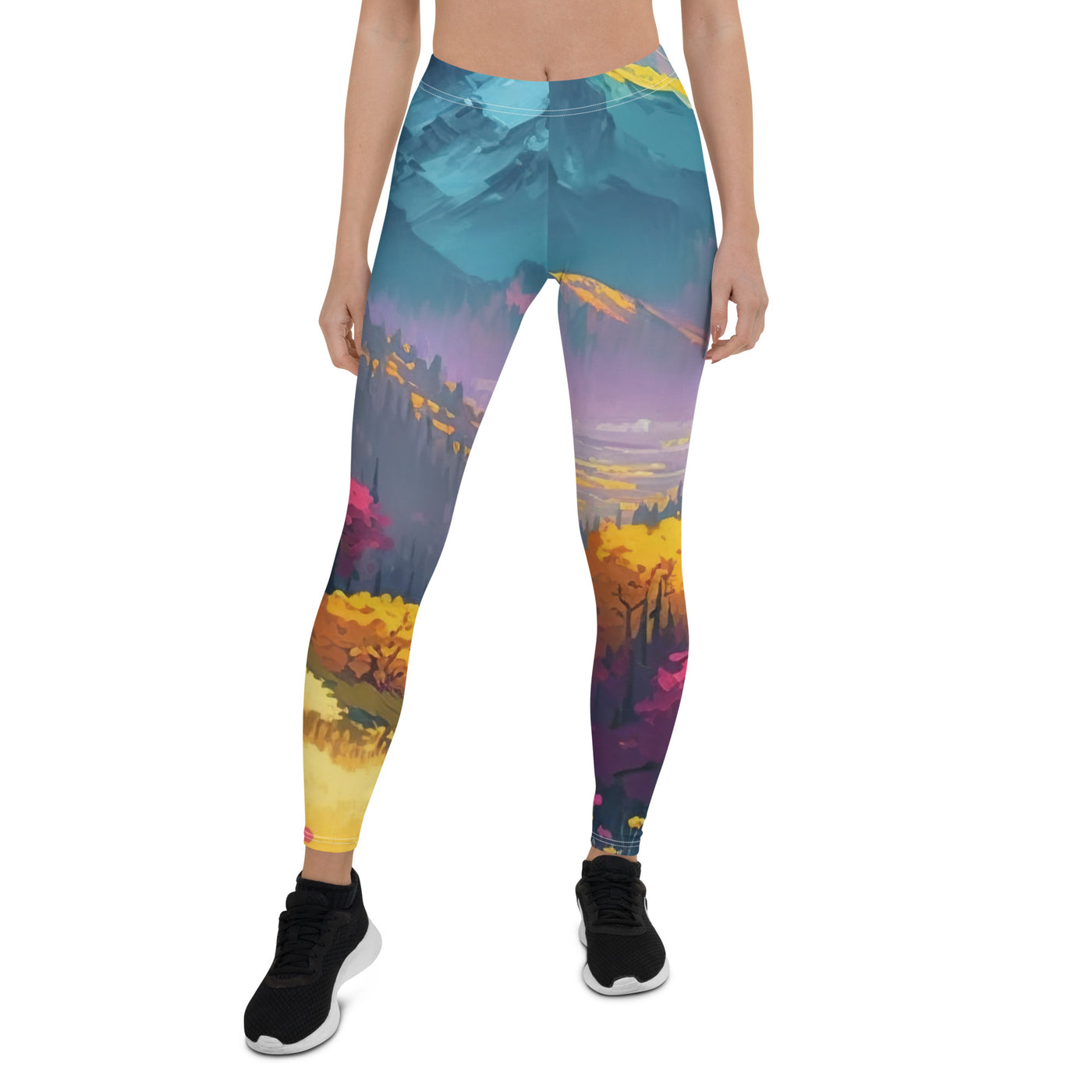 Berge, pinke und gelbe Bäume, sowie Blumen - Farbige Malerei - Leggings (All-Over Print) berge xxx XL