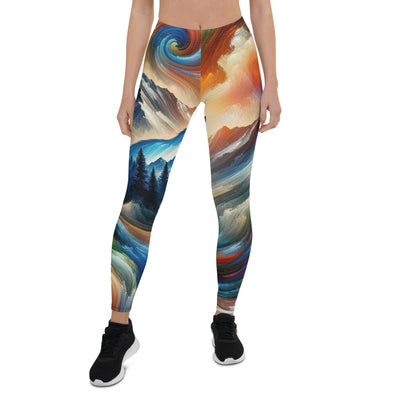 Lebendige Alpen und Bären Sillhouette über Berggipfel - Abstraktes Gemälde - Leggings (All-Over Print) camping xxx yyy zzz XL