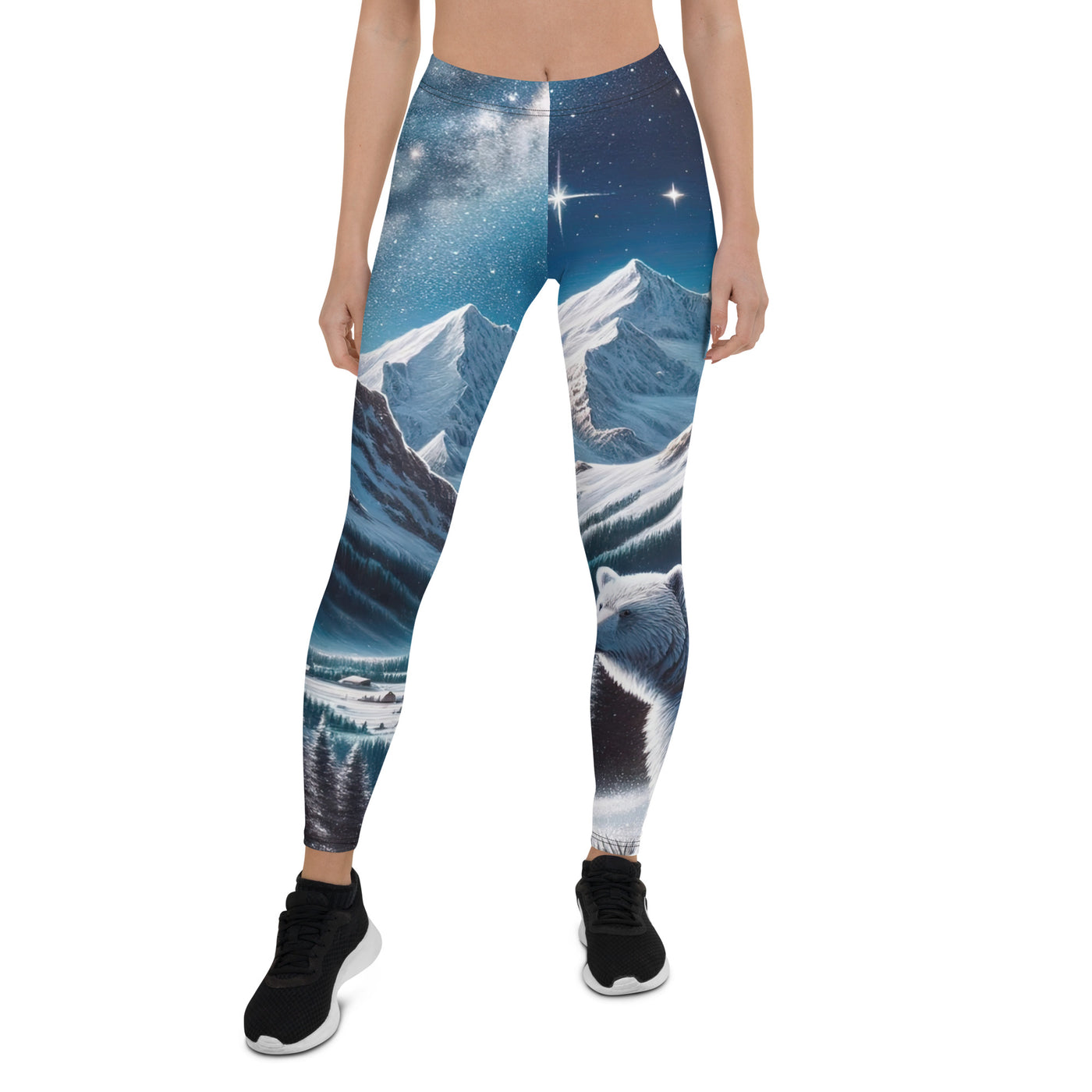 Sternennacht und Eisbär: Acrylgemälde mit Milchstraße, Alpen und schneebedeckte Gipfel - Leggings (All-Over Print) camping xxx yyy zzz XL