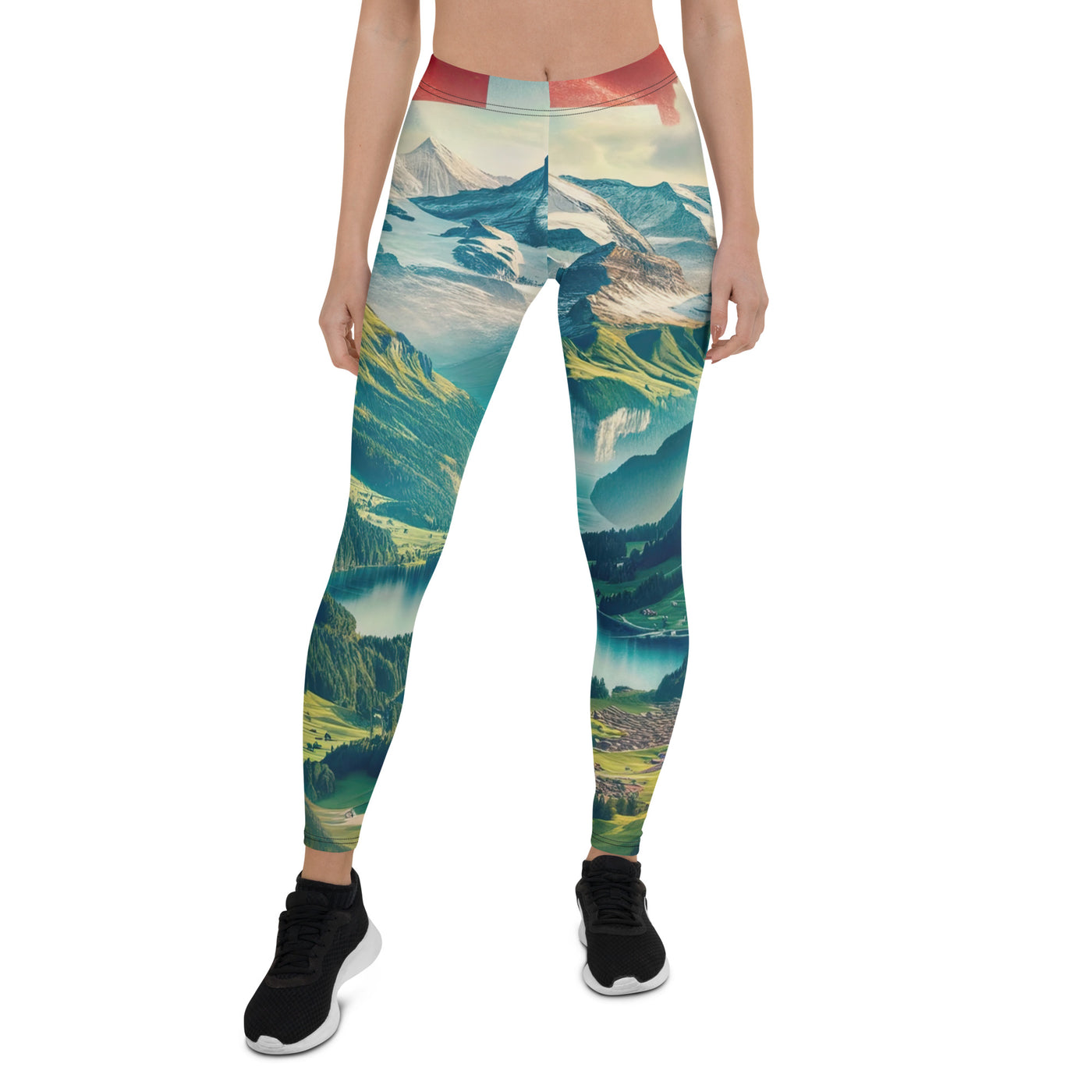 Berg Panorama: Schneeberge und Täler mit Schweizer Flagge - Leggings (All-Over Print) berge xxx yyy zzz XL