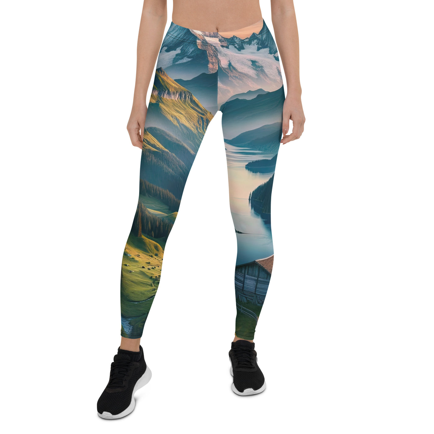 Schweizer Flagge, Alpenidylle: Dämmerlicht, epische Berge und stille Gewässer - Leggings (All-Over Print) berge xxx yyy zzz XL