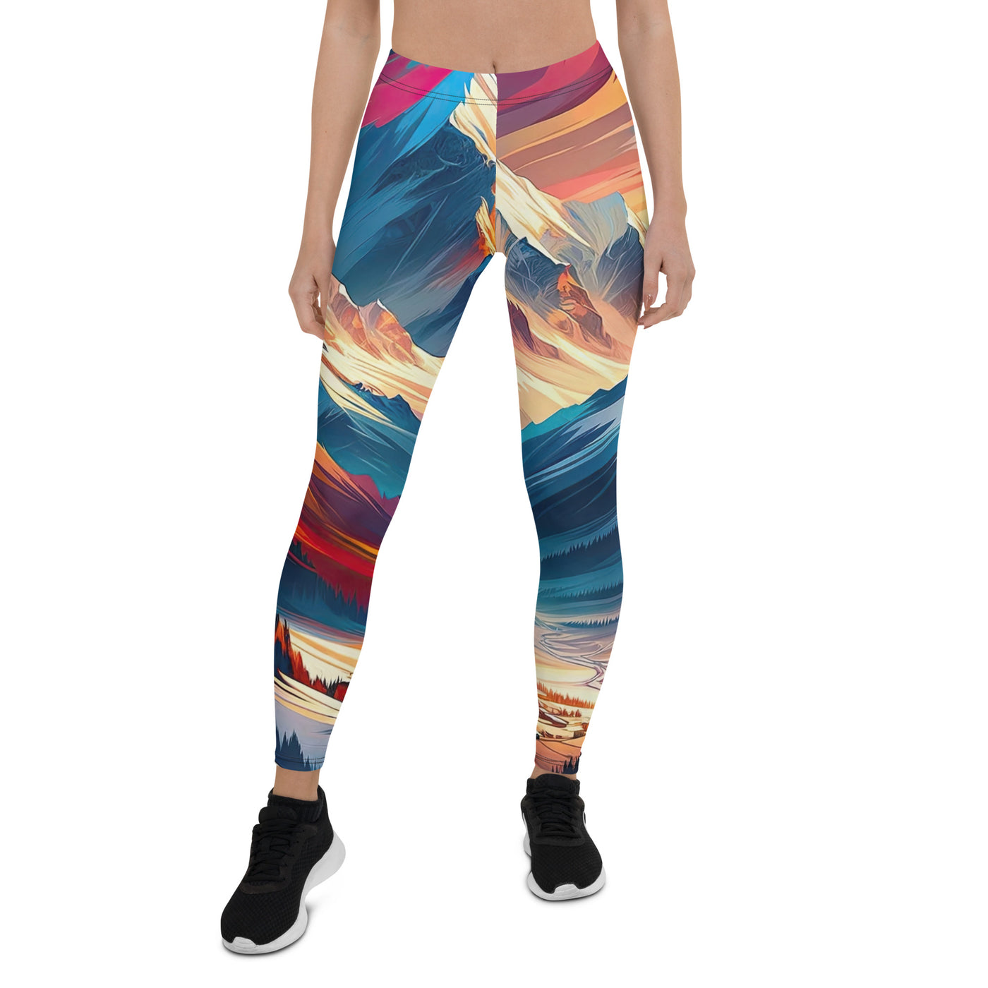 Moderne geometrische Alpen Kunst: Warmer Sonnenuntergangs Schein auf Schneegipfeln - Leggings (All-Over Print) berge xxx yyy zzz XL