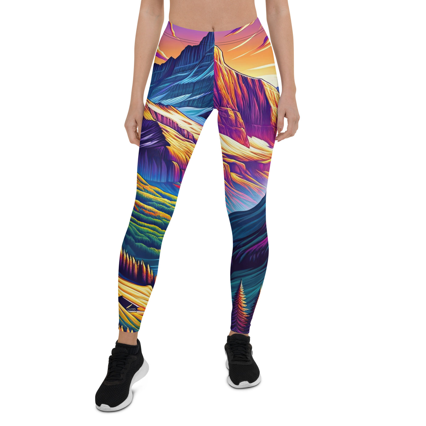 Bergpracht mit Schweizer Flagge: Farbenfrohe Illustration einer Berglandschaft - Leggings (All-Over Print) berge xxx yyy zzz XL