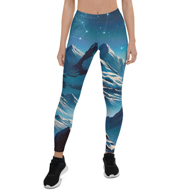 Alpenwinternacht: Digitale Kunst mit Wanderern in Bergen und Sternenhimmel - Leggings (All-Over Print) wandern xxx yyy zzz XL