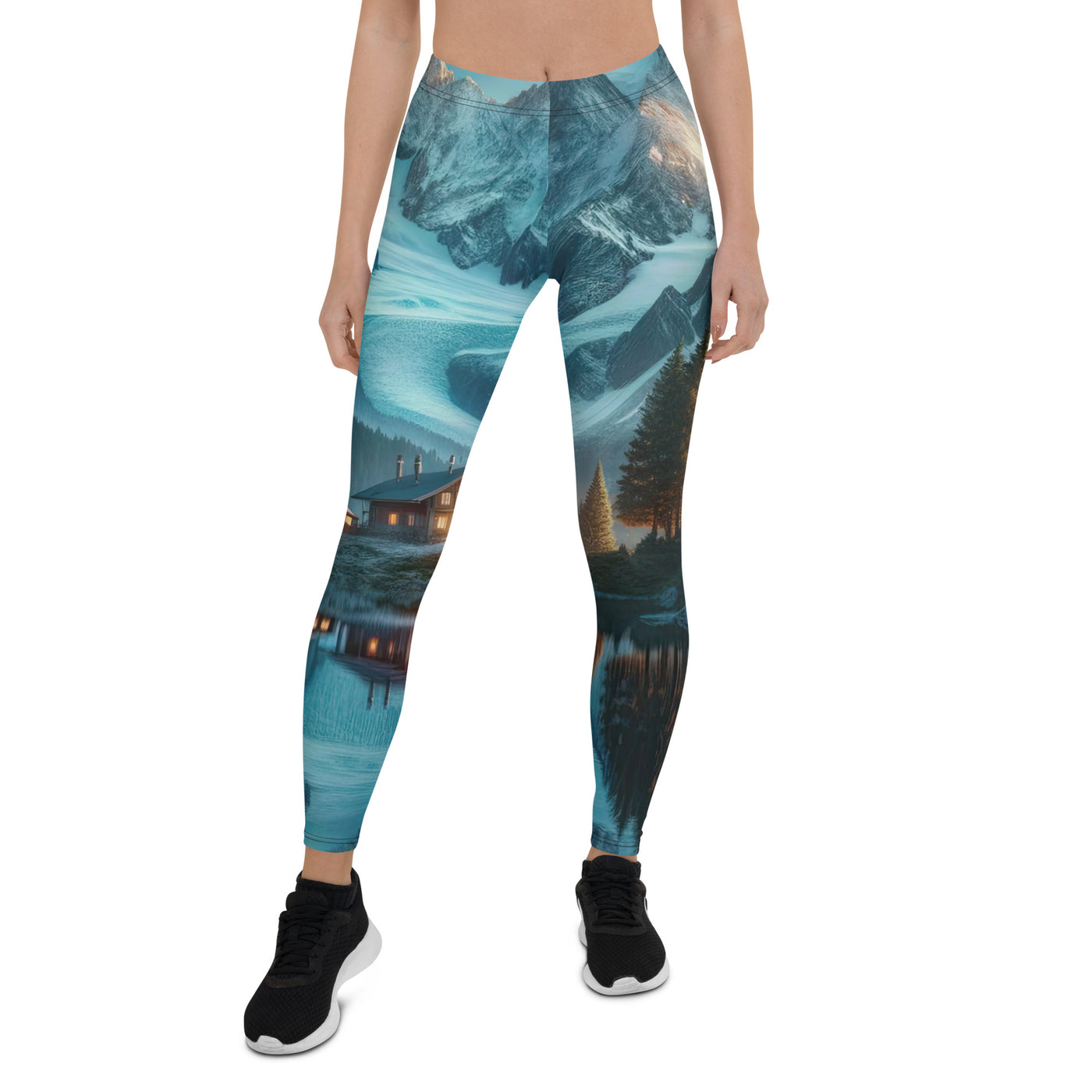 Stille Alpenmajestätik: Digitale Kunst mit Schnee und Bergsee-Spiegelung - Leggings (All-Over Print) berge xxx yyy zzz XL