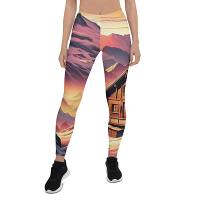 Berghütte im goldenen Sonnenuntergang: Digitale Alpenillustration - Leggings (All-Over Print) berge xxx yyy zzz XL