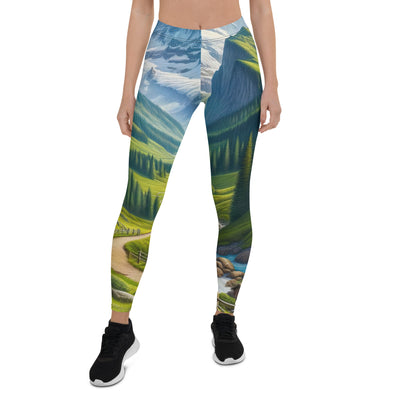 Wanderer in den Bergen und Wald: Digitale Malerei mit grünen kurvenreichen Pfaden - Leggings (All-Over Print) wandern xxx yyy zzz XL