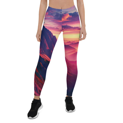 Dramatischer Alpen-Sonnenaufgang, Gipfelkreuz und warme Himmelsfarben - Leggings (All-Over Print) berge xxx yyy zzz XL