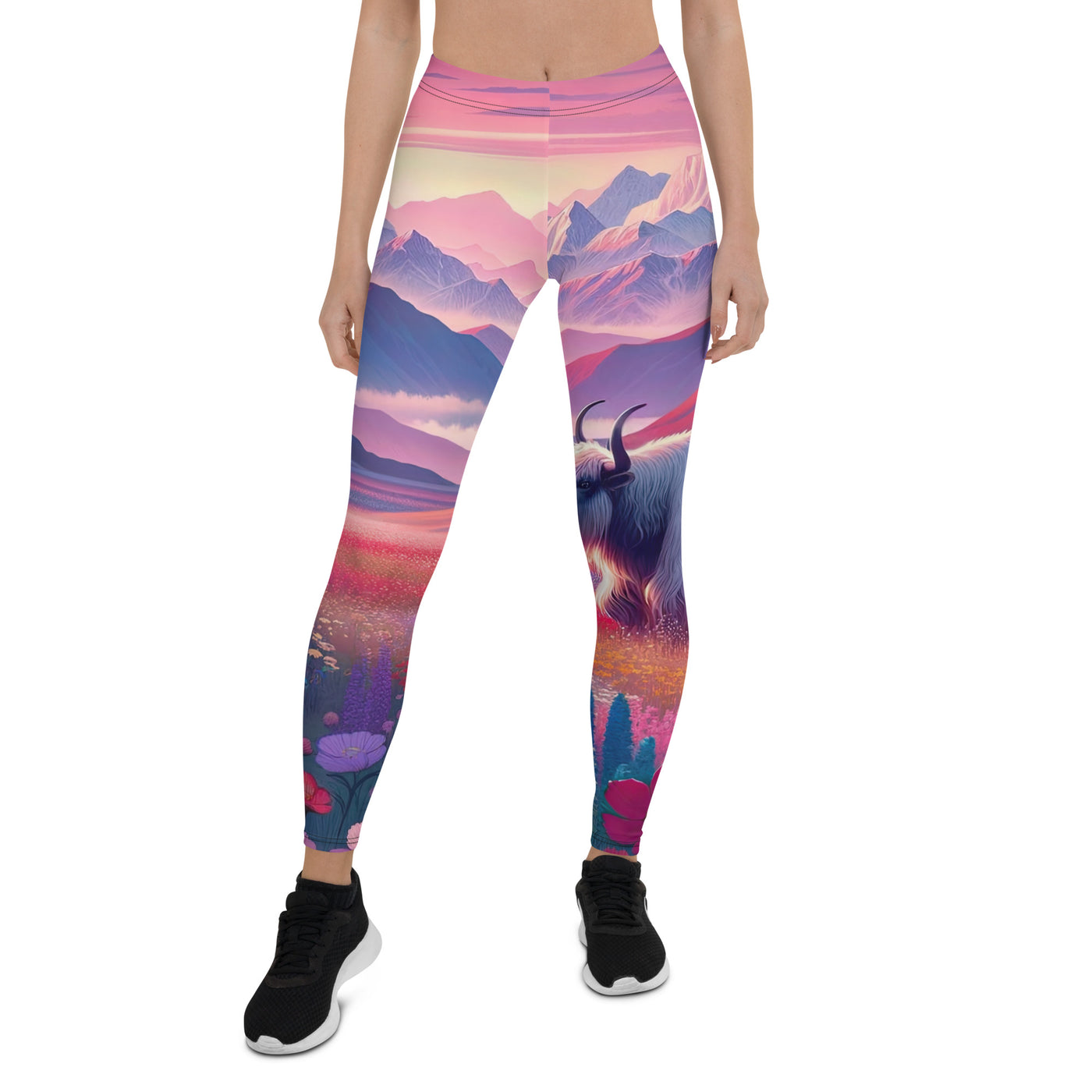 Verträumte Berg-Abenddämmerung mit Hochlandrind und blumigem Glanz - Leggings (All-Over Print) berge xxx yyy zzz XL