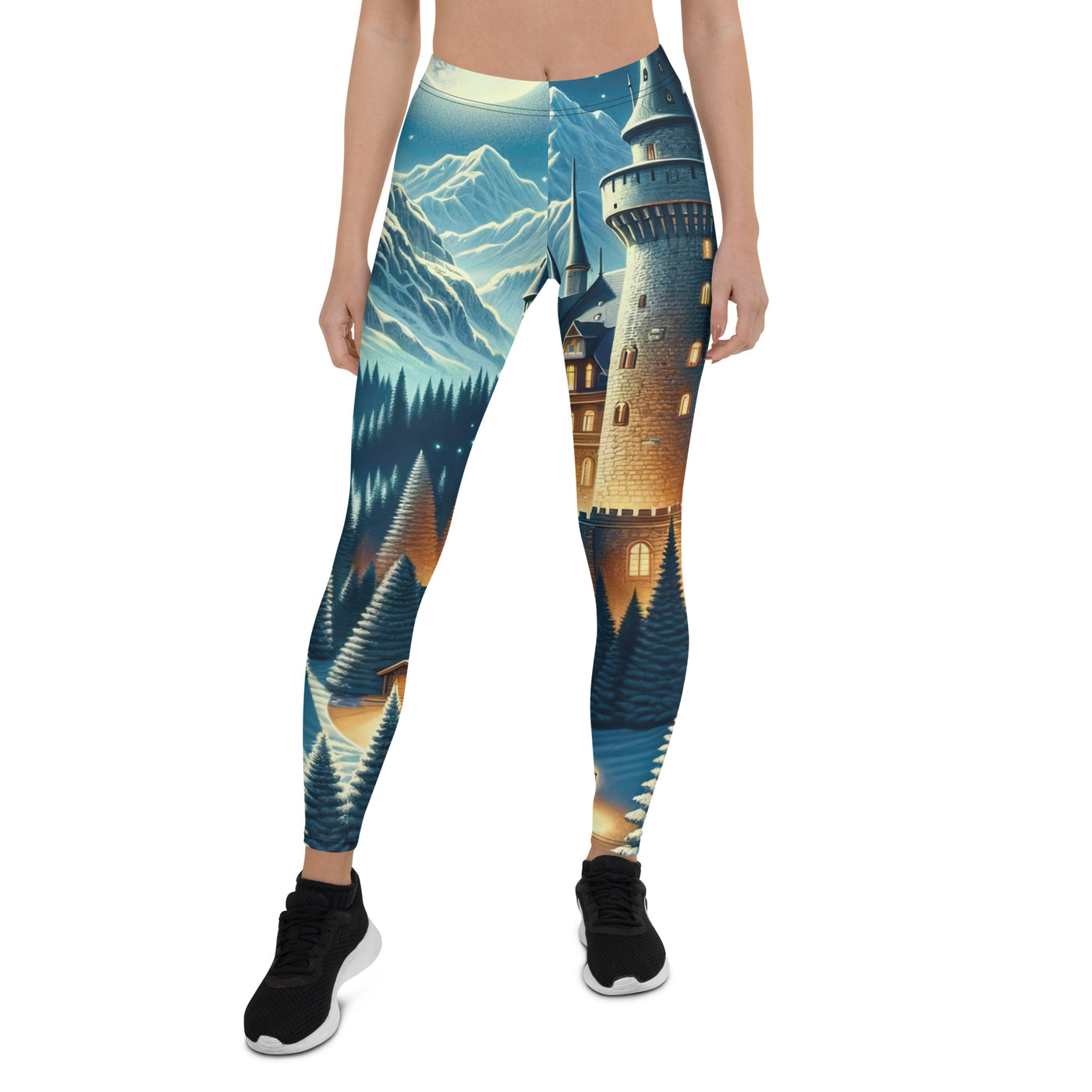 Mondhelle Schlossnacht in den Alpen, sternenklarer Himmel - Leggings (All-Over Print) berge xxx yyy zzz XL